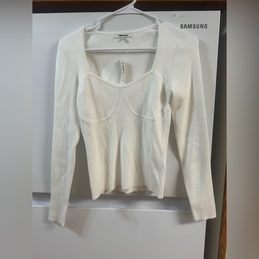 Madewell Cream Long Sleeve Ribbed Top